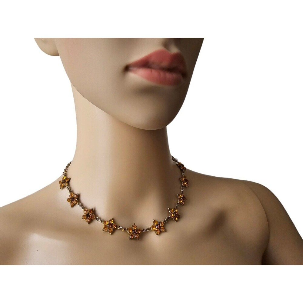 Vintage Rhinestone Necklace and Clip On Earrings Set Signed Yochi NY